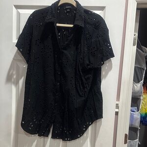 Torrid Black Eyelet Short Sleeve Blouse